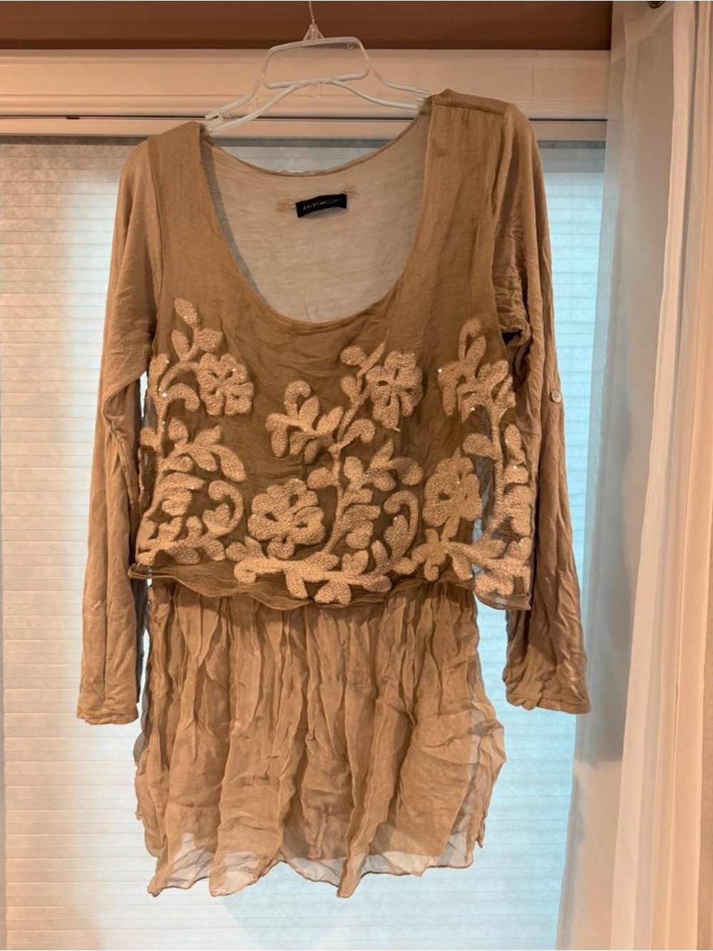 Light Brown Embroidered Layered Women's Top